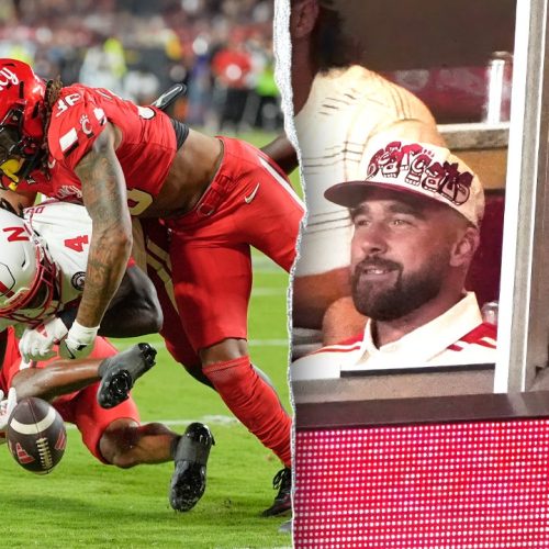 Newly engaged Travis Kelce, Taylor Swift attend college football game